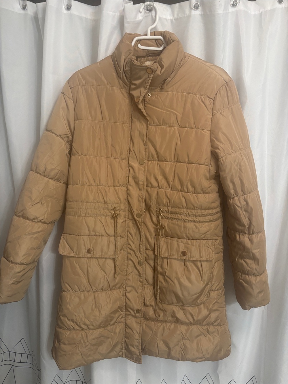 Women’s Tan Quilted Puffer Coat - Lightweight Insulated Jacket